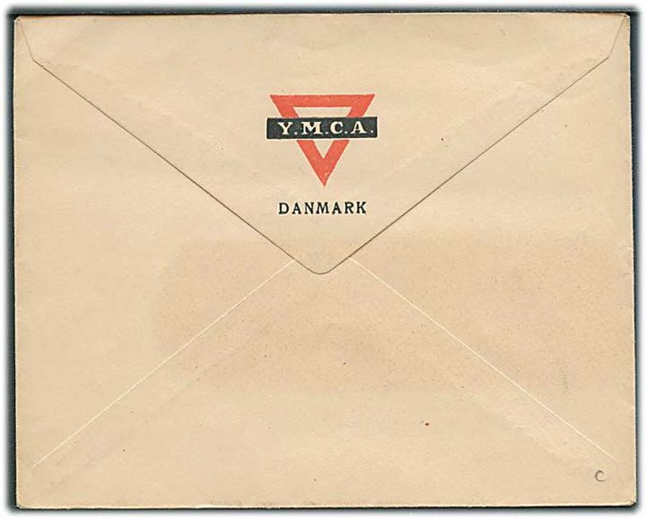 10 øre Chr. X på uadresseret fortrykt Y.M.C.A. Danmark kuvert annulleret med rammestempel Krigsfangeforsendelse. 