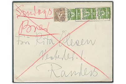 5 øre Bølgelinie i 3-stribe og 10 øre Tavsen på søndagsbrev fra København d. 9.1.1937 til Randers.
