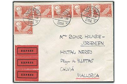 35 øre FAO (6) på ekspresbrev fra København d. 17.5.1964 til Calvia, Mallorca, Spanien.