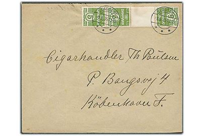 5 øre Bølgelinie i tête-bêche 4-stribe med mellemstykke på brev fra Slagelse d. 9.8.1935 til København.