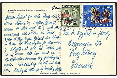 9 pence på postkort fra Jamaica 28.6.1963 til Ringkøbing.