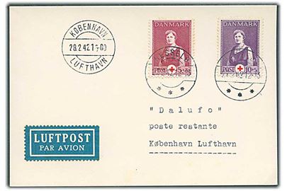 5+3 øre og 10+5 øre Røde Kors på is-luftpost brevkort annulleret med brotype IIc Hesselø d. 27.2.1942 til Kastrup Lufthavn.
