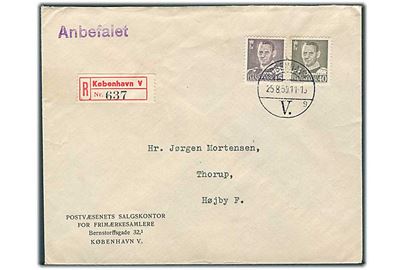 40 øre Fr. IX i parstykke på anbefalet brev fra København d. 25.8.1950 til Højby Fyn.