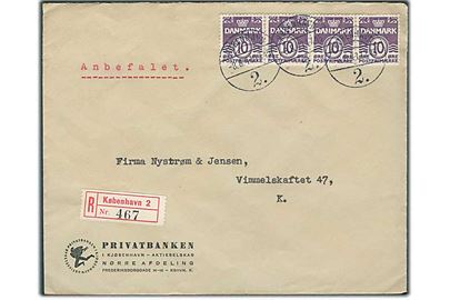 10 øre Bølgelinie (4) på lokalt anbefalet brev i København d. 8.8.1941.
