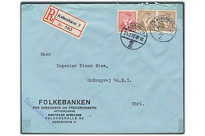10 øre (2) og 15 øre Tavsen på anbefalet brev fra København d. 24.2.1937 til Charlottenlund. Taperester i hjørnerne.