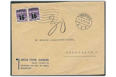 Ufrankeret brev fra Hjørring stemplet Frederikshavn d. 1.3.1935 til København. Udtakseret i porto med 12/12 øre Porto-provisorium (2) annulleret med håndrullestempel i København d. 2.3.1935.