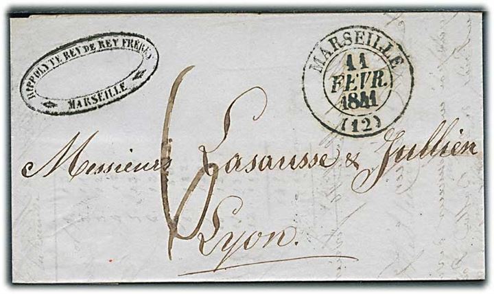 1841. Foldebrev med indhold fra Marseille d., 11.2.1841 til Lyon.