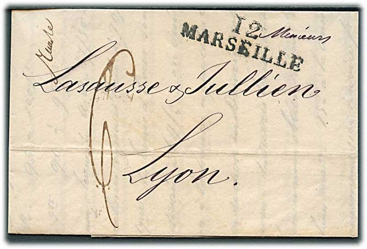 1824. Foldebrev dateret d. 20.2.1824 med stempel 12/Marseille til Lyon.