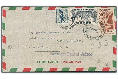31 cts. på indenrigs luftpostbrev fra Oaxaca d. 14.11.1945 til Monterrey. Arkivhul.