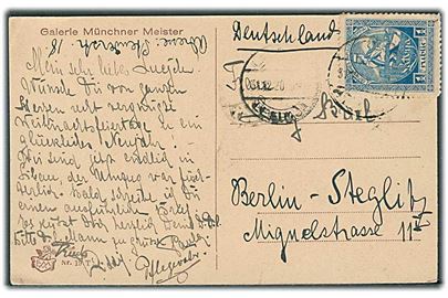 1 rub. single på brevkort fra Leepaja d. 31.12.1920 til Berlin. Mærke yderligt placeret.