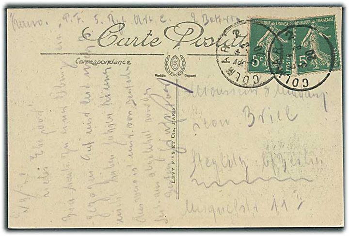 5 c. (2) på brevkort fra Colmar d. 3.8.1920 til Berlin, Tyskland. Fra soldat i 5. Artilleri Regiment.