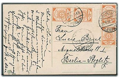20 kap. Våben (4) på brevkort fra Leepaja d. 21.12.1920 til Berlin, Tyskland.