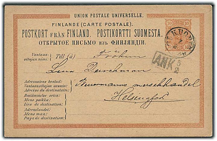 10 pen. helsagsbrevkort fra Kuopio d. 2.2.1884 til Helsingfors.