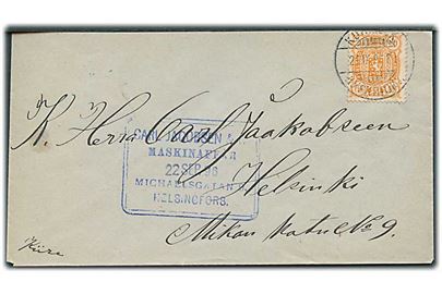 20 pen. Våben på brev fra Kurkijoki d. 21.9.1896 til Helsinki.