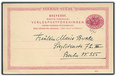 10 öre helsagsbrevkort annulleret med bureaustempel PLK 204A d. 30.8.1912 til Berlin, Tyskland.