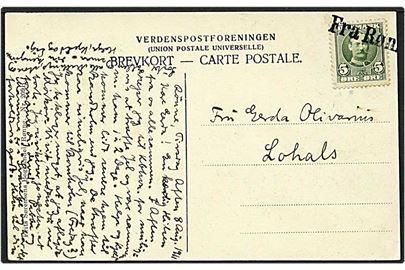 5 øre grøn Fr. VIII på skibs postkort fra Rønne d. 8.8.1911 til Lohals. Fra Rønne skibsstempel.