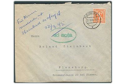 8 pfg. Bizone udg. på lokalbrev fra det danske konsulat i Flensburg d. 21.9.1945. Retur til afsender.