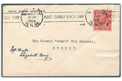 1½d George V på fortrykt kuvert fra Royal Danish Consulate sendt lokalt i Sydney d. 26.11.1924 til den danske generalkonsul.