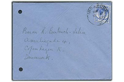12 c. George VI på brev fra Singapore d. 10.4.1939 til København, Danmark. 2 arkiv huller.