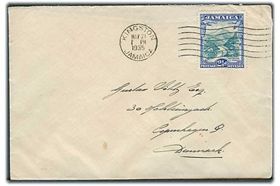 2½d single på brev fra Kingston d. 21.5.1935 til København, Danmark.