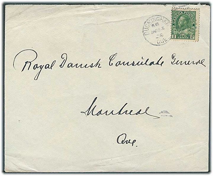 2 c. George V på brev fra Buckingham Que. d. 23.1.1928 til danske generalkonsulat i Montreal.
