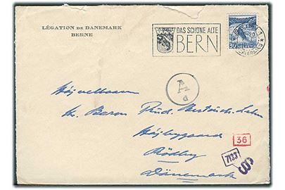 30 c. på fortrykt kuvert fra danske legation i Bern d. 7.1.1945 til Rødby, Danmark. Passér stemplet Ad ved den tyske censur i München.Åbnet 3 sider.
