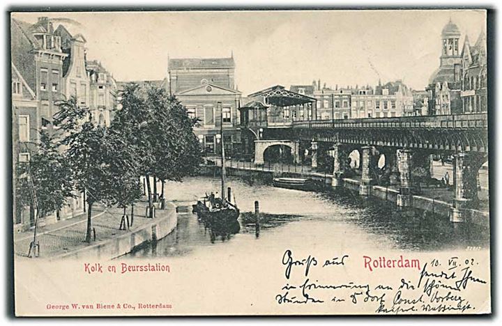 Kolk en Beursstation i Rotterdam. W. van Biene & Co. no. 52837. 