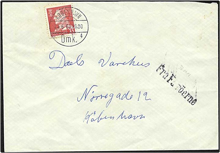 35 øre rød Fr. IX på brev fra Færøerne stemplet København d. 23.6.1963. Skibsstempel Fra Føröerne.
