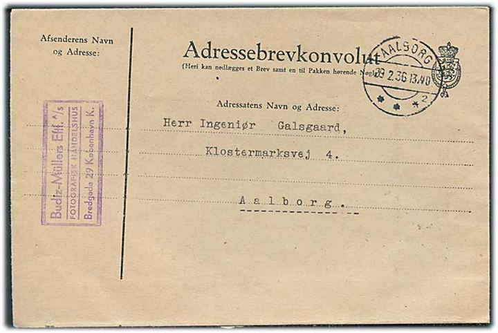 Adressebrevkonvolut fra København stemplet Aalborg d. 29.2.1936 (skuddag) til Aalborg.