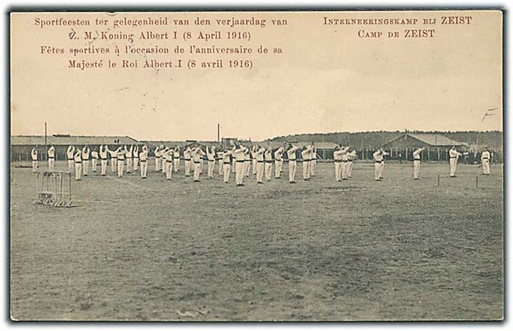 Ufrankeret interneret forsendelse (Sportsfest i Lejr Zeist) stemplet Legerplaats bij Zeist d. 22.5.1917 til Aalborg, Danmark. 