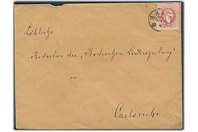 5 kr. Franz Joseph på brev fra Graz d. 26.7.187x til Carlsruhe, Tyskland.