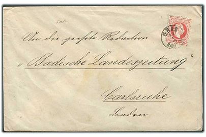 5 kr. Franz Joseph på brev fra Graz d. 14.3.187x til Carlsruhe, Tyskland.