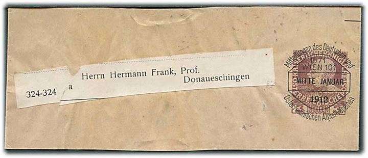 3 h. Franz Joseph helsagskorsbånd forudannulleret Mittelung des Deutsch und Österreichischen Alpen-Vereines i Wien Mitte Januar 1912 til Donaueschingen.