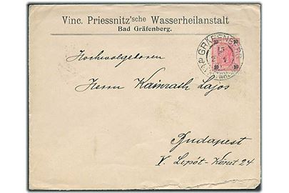 10 h. Franz Joseph på brev fra Gräfenberg 1904 til Budapest, Ungarn.