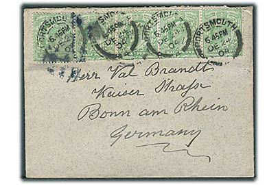 ½d Edward VII i 5-stribe på brev fra Portsmouth d. 24.12.1904 til Bonn, Tyskland.