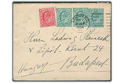 ½d (3) og 1d Edward VII på brev fra London d. 2.5.1904 til Budapest, Ungarn.