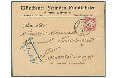Bayern. 10 pfg. single på brev fra München d. 22.11.1906 til Hamburg.