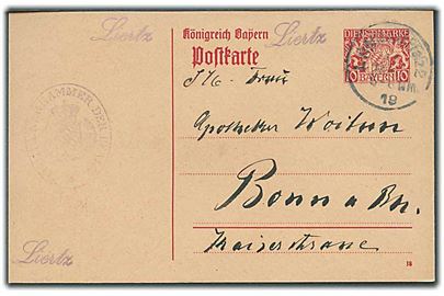 Bayern. 10 pfg. tjeneste-helsagsbrevkort fra Landau d. 14.5.1919 til Bonn.