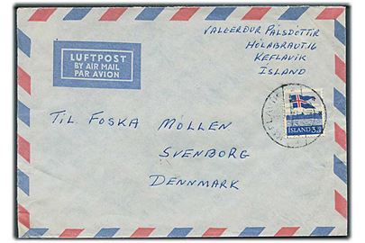 3,50 kr. Flag single på luftpostbrev fra Keflavik 1959 til Svendborg, Danmark.