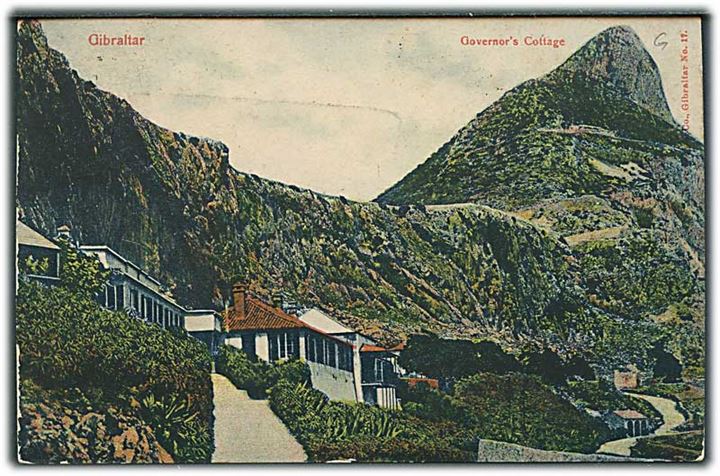 1d Edward VII på brevkort fra Gibraltar dateret RMS India og annulleret Port Said d. 6.11.1907 og sidestemplet Paquebot til England.