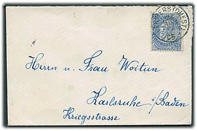 25 c. Leopold II single på brev fra Verviers d. 25.3.1905 til Karlsruhe, Tyskland.
