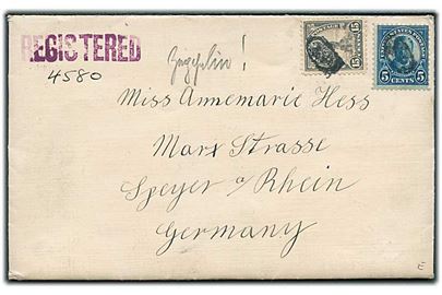 5 cents Roosevelt og 15 c. Liberty på anbefalet brev fra Mount Kisco, N.J. d. 7.1.1929 via New York til Speyer, Tyskland. På bagsiden Julemærke 1929.