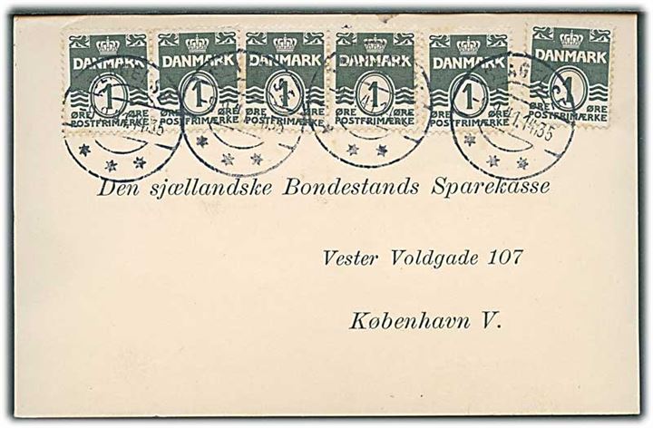 1 øre Bølgelinie (6) på brevkort sendt som tryksag fra Slagelse d. 9.9.1941 til København.