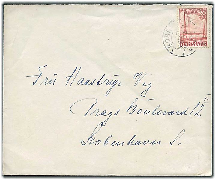 20 øre Statsradiofonien single på brev fra Borris d. 14.5.1950 til København.