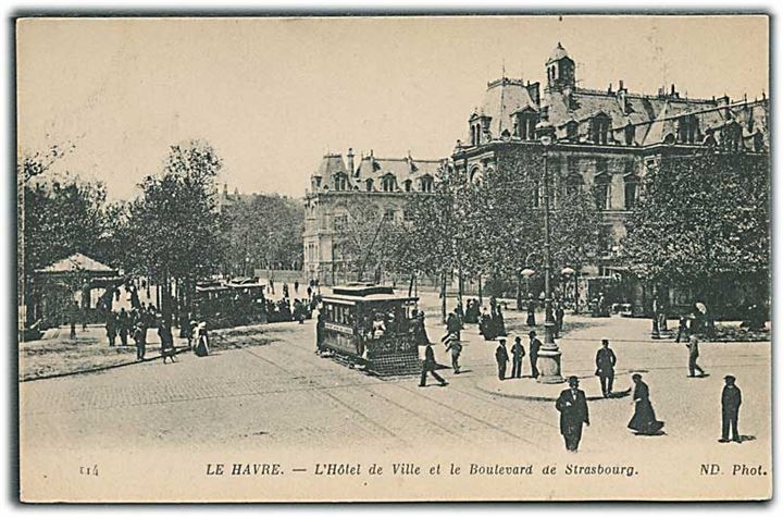 L'Hôtel de Ville et la Boulevard de Strasbourg, Le Havre med sporvogne. ND Phot. no. 114.  