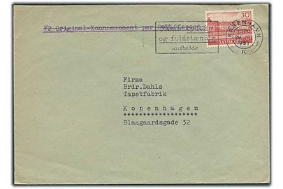 30 øre Nationalmuseet med perfin H&S på brev påskrevet ½ Original-Konnossoment per Schiffspost stemplet København d. 29.7.1957 til København.