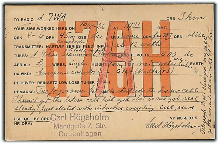 8 øre helsagsafsklip som frankering af QXL-kort sendt lokalt i København d. 17.4.1926.