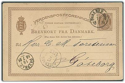 6 øre helsagsbrevkort fra Kjøbenhavn annulleret med svensk bureaustempel PKXP.No.2 UPP. d. 16.7.1884 til Göteborg, Sverige.