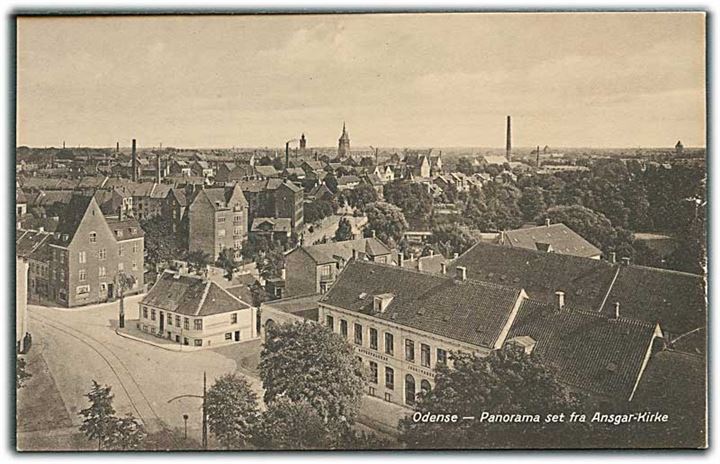 Odense - Panorama set fra Ansgar kirken. J. Chr. Pedersens Kunstforlag no. 18. 