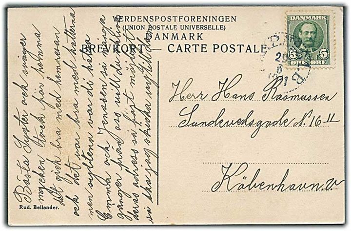 5 øre Fr. VIII på brevkort annulleret med svensk bureaustempel PKXP No. 61 B (= Göteborg-Ängelholm-Malmö) d. 29.6.1911 til Kjøbenhavn, Danmark.